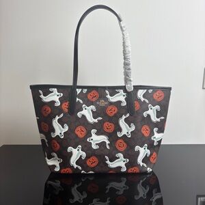 Coach Black and Orange Ghost Pumpkin Tote